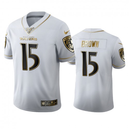 Baltimore Baltimore Ravens #15 Marquise Brown Men's White Golden Edition Vapor Limited 100 Jersey Men's