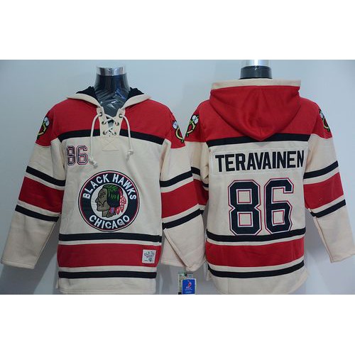 Chicago Blackhawks #86 Teuvo Teravainen Cream Sawyer Hooded Sweatshirt Stitched Jersey Men's