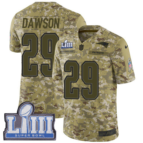 New England Patriots #29 Duke Dawson Camo Super Bowl LIII Bound Youth Stitched Limited 2018 Salute to Service Jersey Youth