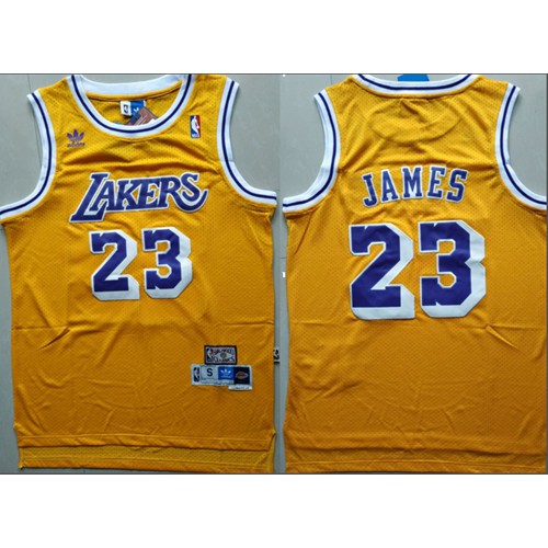 Los Angeles Lakers #23 LeBron James Gold Throwback Stitched Jersey Mens