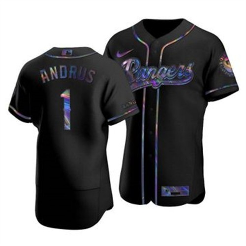 Texas Texas Rangers #1 Elvis Andrus Men's Iridescent Holographic Collection Jersey - Black Men's