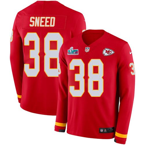 Chiefs #38 L'Jarius Sneed Red Team Color Super Bowl LVII Patch Men's Stitched Limited Therma Long Sleeve Jersey