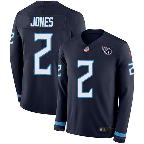 Tennessee Titans #2 Julio Jones Navy Blue Team Color Men's Stitched Limited Therma Long Sleeve Jersey Men's