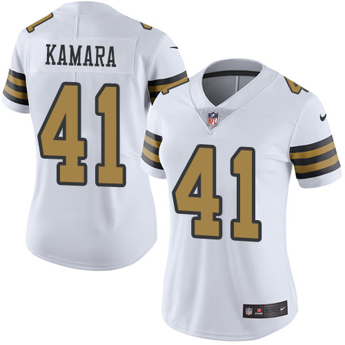 Saints #41 Alvin Kamara White Women's Stitched Limited Rush Jersey