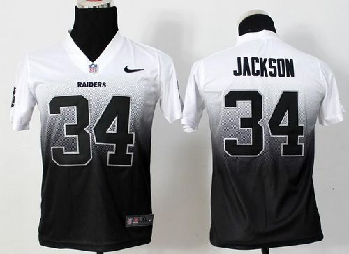 Raiders #34 Bo Jackson White/Black Youth Stitched Elite Fadeaway Fashion Jersey