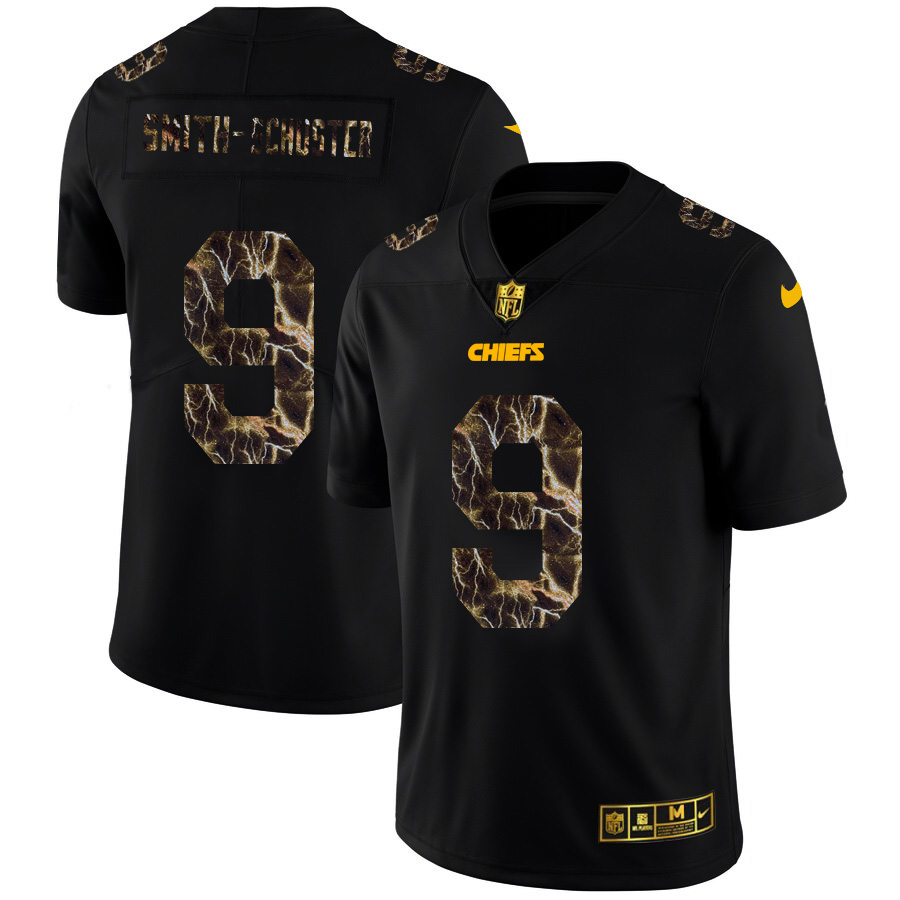 Kansas City Chiefs #9 JuJu Smith-Schuster Men's Black Flocked Lightning Vapor Limited Jersey