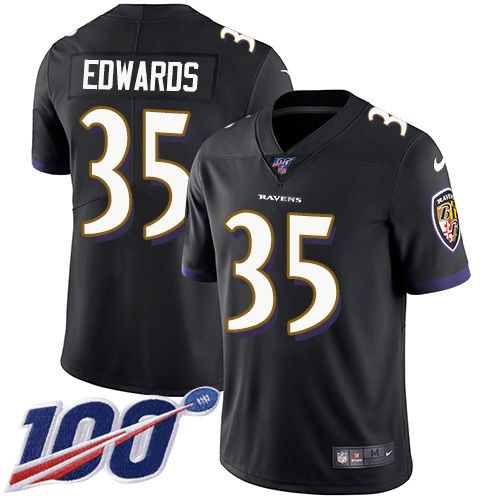 Baltimore Ravens #35 Gus Edwards Black Alternate Youth Stitched 100th Season Vapor Untouchable Limited Jersey Youth