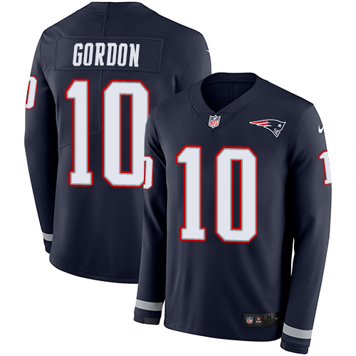 New England Patriots #10 Josh Gordon Navy Blue Team Color Men's Stitched Limited Therma Long Sleeve Jersey Men's
