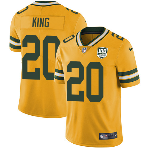 Green Bay Packers #20 Kevin King Yellow Men's 100th Season Stitched Limited Rush Jersey Men's