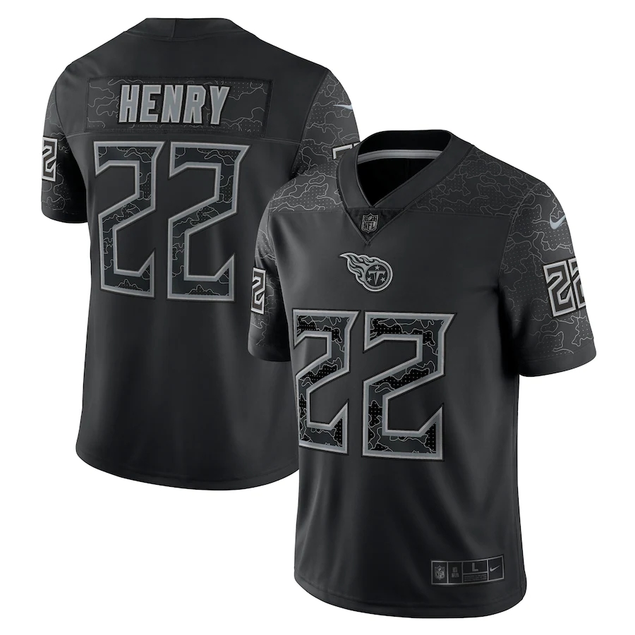Tennessee Titans #22 Derrick Henry Black Men's Black Reflective Limited Jersey