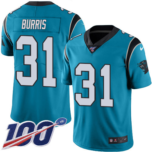 Carolina Panthers #31 Juston Burris Blue Men's Stitched Limited Rush 100th Season Jersey Men's