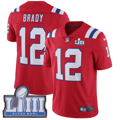 Patriots #12 Tom Brady Red Alternate Super Bowl LIII Bound Men's Stitched Vapor Untouchable Limited Jersey