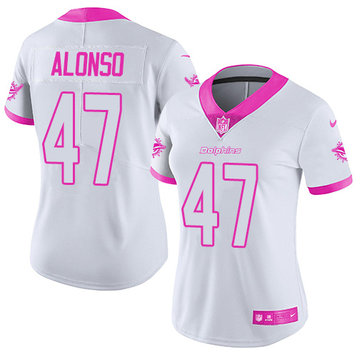 Miami Dolphins #47 Kiko Alonso White/Pink Women's Stitched Limited Rush Fashion Jersey Womens