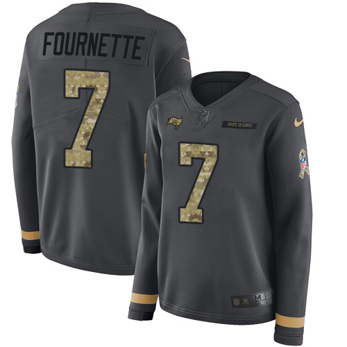 Tampa Bay Buccaneers #7 Leonard Fournette Anthracite Salute To Service Women's Stitched Limited Therma Long Sleeve Jersey