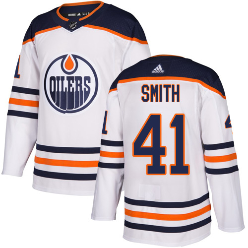 Adidas Edmonton Oilers #41 Mike Smith White Road Authentic Stitched Jersey Men's
