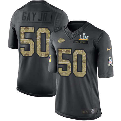 Kansas City Chiefs #50 Willie Gay Jr. Black Youth Super Bowl LV Bound Stitched Limited 2016 Salute to Service Jersey Youth