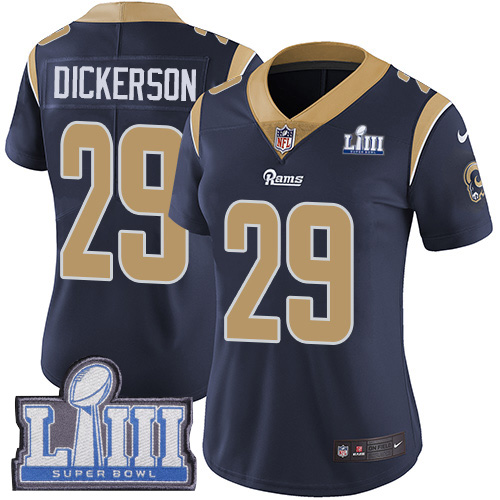 Rams #29 Eric Dickerson Navy Blue Team Color Super Bowl LIII Bound Women's Stitched Vapor Untouchable Limited Jersey