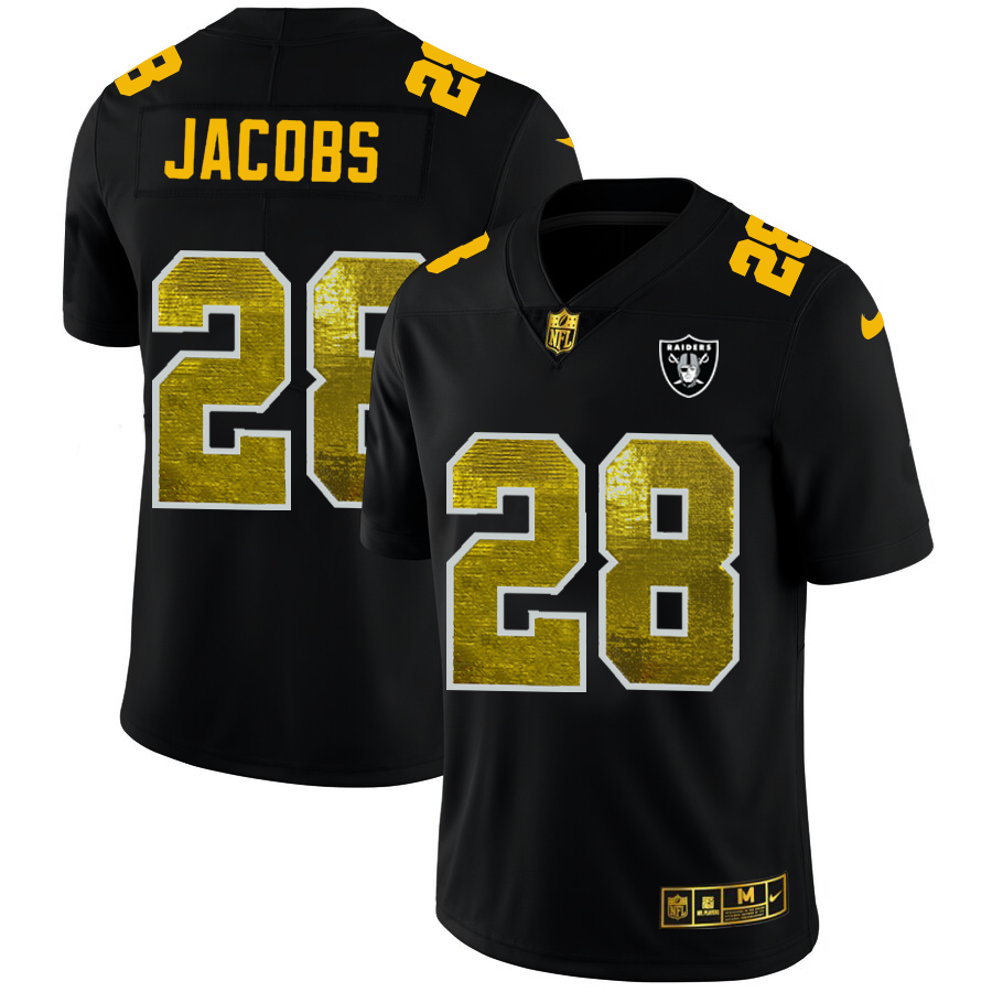 Las Vegas Raiders #28 Josh Jacobs Men's Black Golden Sequin Vapor Limited Jersey