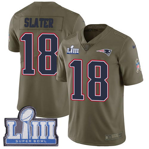 Patriots #18 Matt Slater Olive Super Bowl LIII Bound Youth Stitched Limited 2017 Salute To Service Jersey