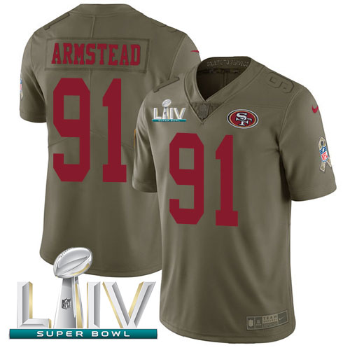 San Francisco 49ers #91 Arik Armstead Olive Super Bowl LIV 2020 Youth Stitched Limited 2017 Salute To Service Jersey Youth