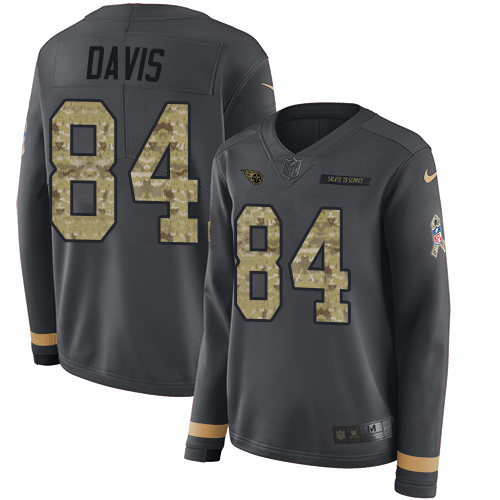 Tennessee Titans #84 Corey Davis Anthracite Salute to Service Women's Stitched Limited Therma Long Sleeve Jersey Womens