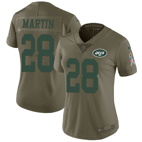 Jets #28 Curtis Martin Olive Women's Stitched Limited 2017 Salute To Service Jersey