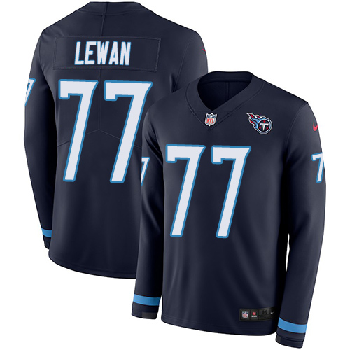 Tennessee Titans #77 Taylor Lewan Navy Blue Team Color Men's Stitched Limited Therma Long Sleeve Jersey Men's