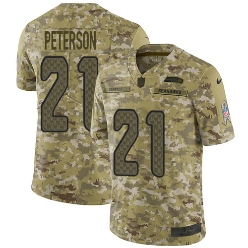 Seattle Seahawks #21 Adrian Peterson Camo Youth Stitched Limited 2018 Salute To Service Jersey Youth