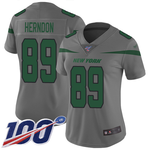 New York Jets #89 Chris Herndon Gray Women's Stitched Limited Inverted Legend 100th Season Jersey Womens