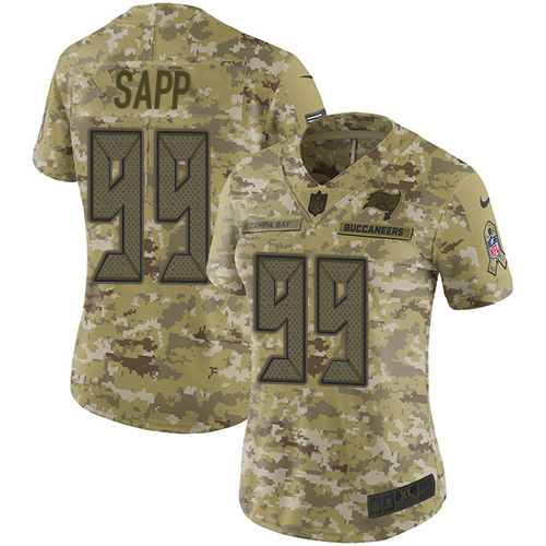 Tampa Bay Buccaneers #99 Warren Sapp Camo Women's Stitched Limited 2018 Salute to Service Jersey Womens