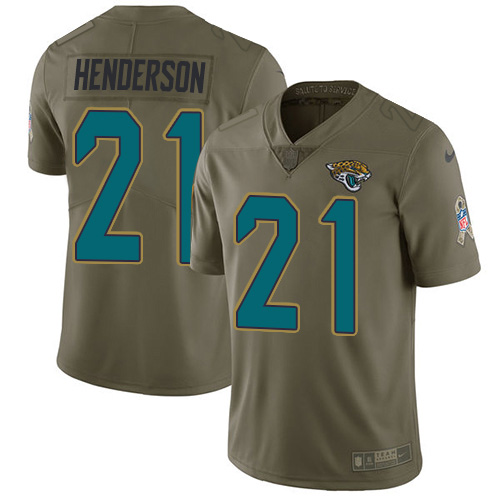 Jacksonville Jaguars #21 C.J. Henderson Olive Youth Stitched Limited 2017 Salute To Service Jersey Youth