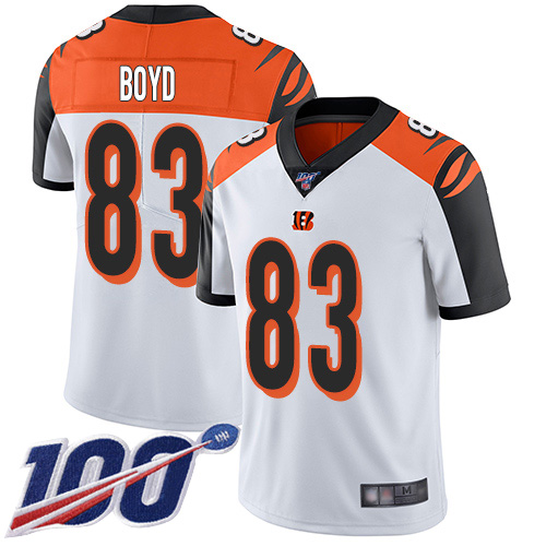 Bengals #83 Tyler Boyd White Men's Stitched 100th Season Vapor Limited Jersey