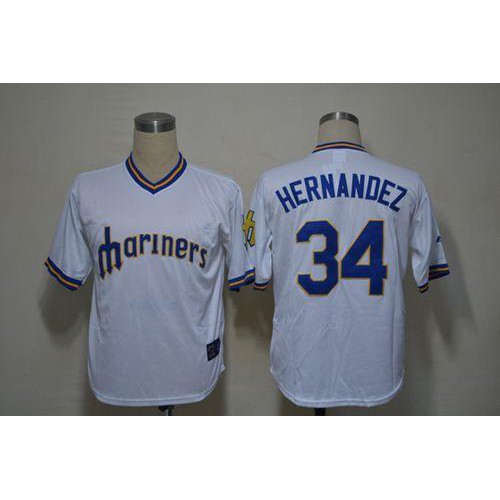 Seattle Mariners #34 Felix Hernandez White Cooperstown Stitched Jersey Men's