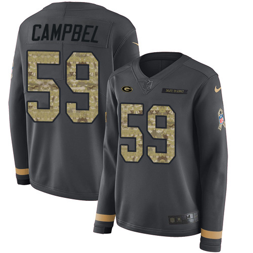 Green Bay Packers #59 De'Vondre Campbell Anthracite Salute to Service Women's Stitched Limited Therma Long Sleeve Jersey Womens