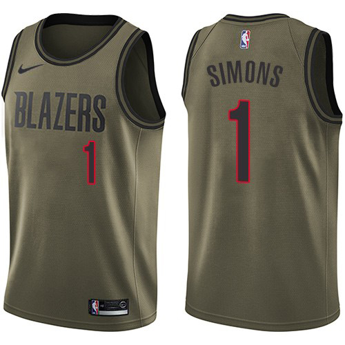Portland Trail Blazers #1 Anfernee Simons Green Salute to Service Youth Swingman Jersey Youth