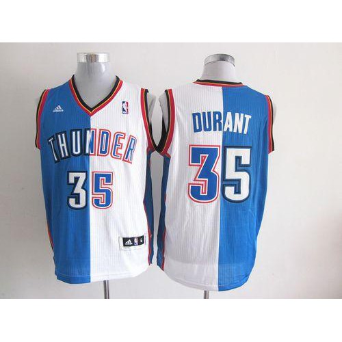 Oklahoma City Thunder #35 Kevin Durant Blue/White Split Fashion Stitched Jersey Mens