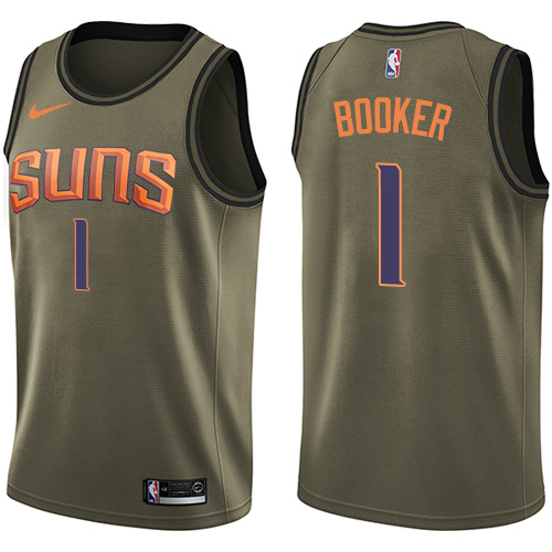 Phoenix Suns #1 Devin Booker Green Salute to Service Youth Swingman Jersey Youth