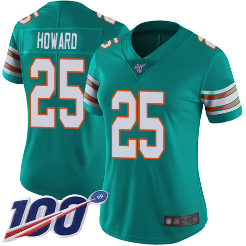 Miami Dolphins #25 Xavien Howard Aqua Green Alternate Women's Stitched 100th Season Vapor Limited Jersey Womens