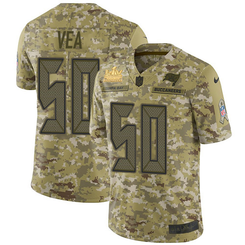 Tampa Bay Buccaneers #50 Vita Vea Camo Youth Super Bowl LV Champions Patch Stitched Limited 2018 Salute To Service Jersey Youth