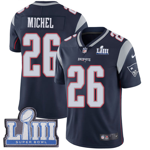 New England Patriots #26 Sony Michel Navy Blue Team Color Super Bowl LIII Bound Youth Stitched Vapor Untouchable Limited Jersey Youth