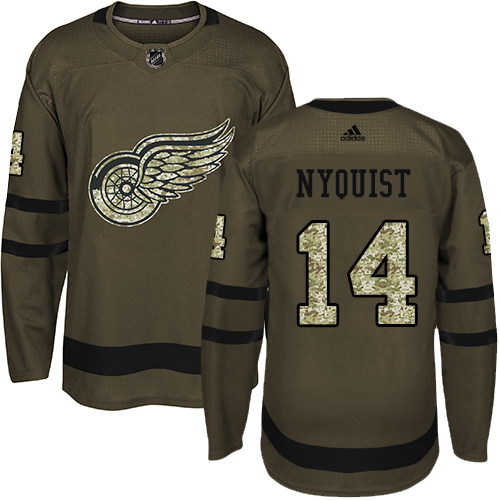 Adidas Detroit Red Wings #14 Gustav Nyquist Green Salute to Service Stitched Youth Jersey Youth