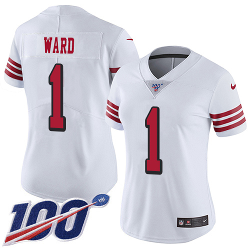 49ers #1 Jimmie Ward White Rush Women's Stitched Limited 100th Season Jersey