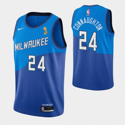 Milwaukee Bucks #24 Pat Connaughton Womens 2021 Finals Champions City Edition Jersey Blue Womens