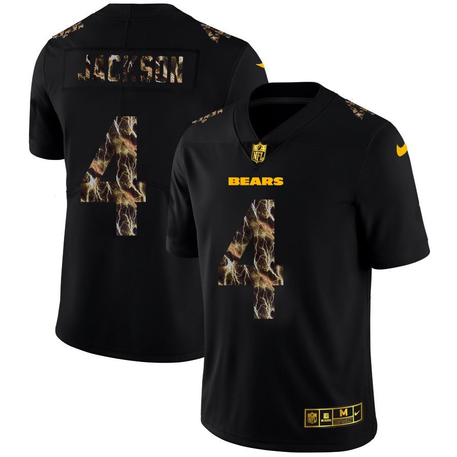 Chicago Bears #4 Eddie Jackson Men's Black Flocked Lightning Vapor Limited Jersey