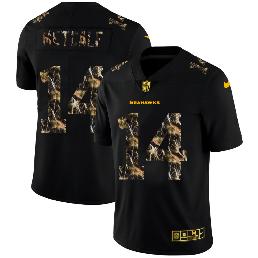 Seattle Seahawks #14 DK Metcalf Men's Black Flocked Lightning Vapor Limited Jersey