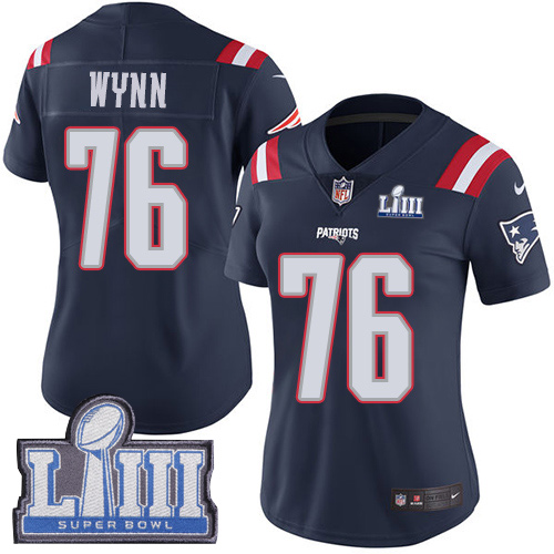 New England Patriots #76 Isaiah Wynn Navy Blue Super Bowl LIII Bound Women's Stitched Limited Rush Jersey Womens