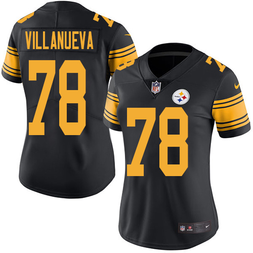 Pittsburgh Steelers #78 Alejandro Villanueva Black Women's Stitched Limited Rush Jersey Womens