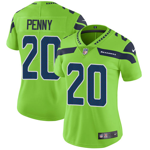 Seattle Seahawks #20 Rashaad Penny Green Women's Stitched Limited Rush Jersey Womens