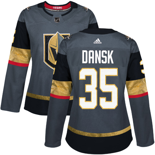 Adidas Golden Vegas Golden Knights #35 Oscar Dansk Grey Home Authentic Women's Stitched Jersey Womens