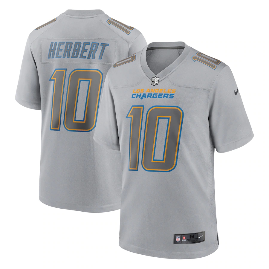 Los Angeles Chargers #10 Justin Herbert Men's Gray Atmosphere Fashion Game Jersey